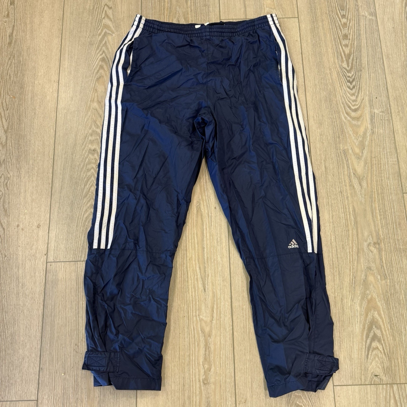 Adidas Men Activewear Pants M Blue Embroidered Windbreaker Y2k Track